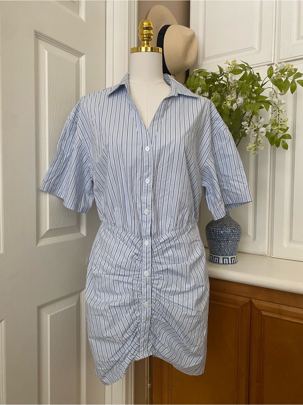 KBB - Light Blue Striped Button-Front Shirt Dress